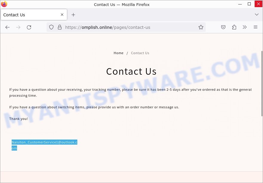 Omplish.online WAREHOUSE SALE scam contacts