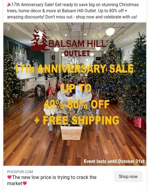 Phospor.com BALSAM HILL OUTLET scam ads