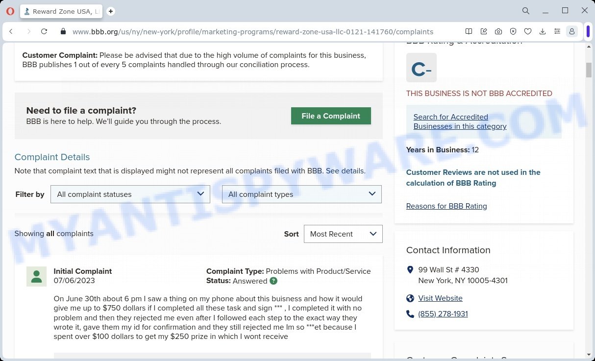 Reward Zone BBB Reviews