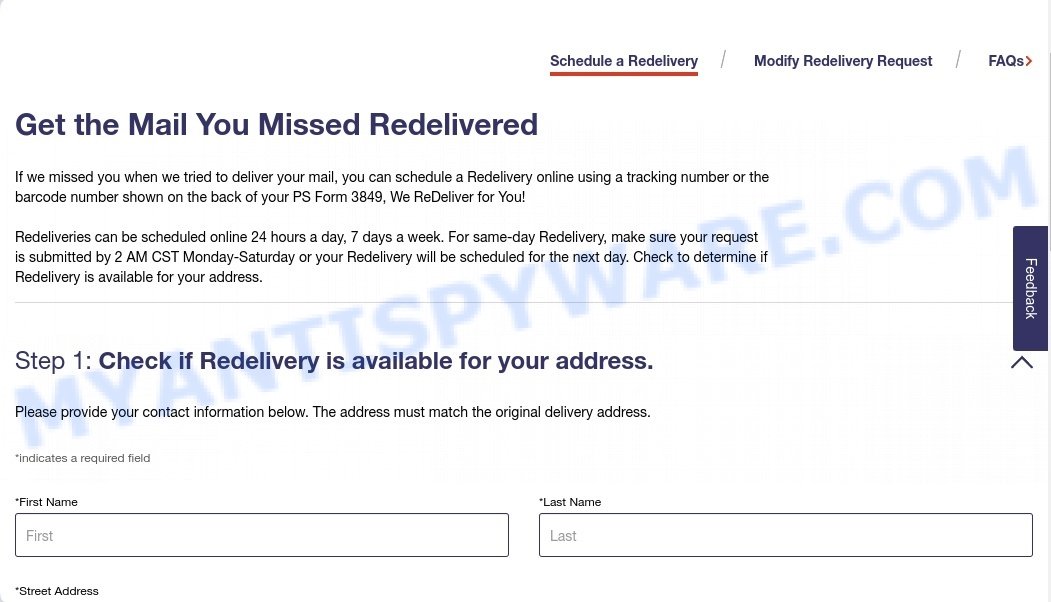 Schedule Redelivery form scam