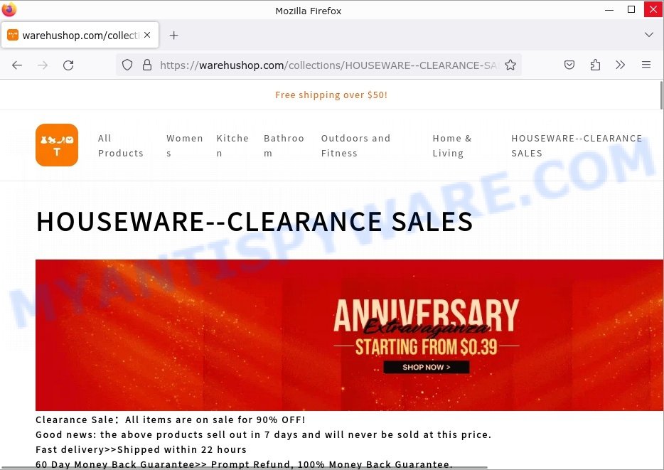 Warehushop.com TEMU 90 OFF sale scam store