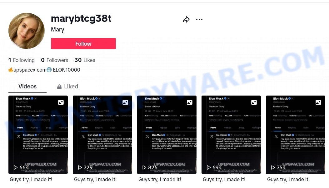 upspacex.com tiktok scam