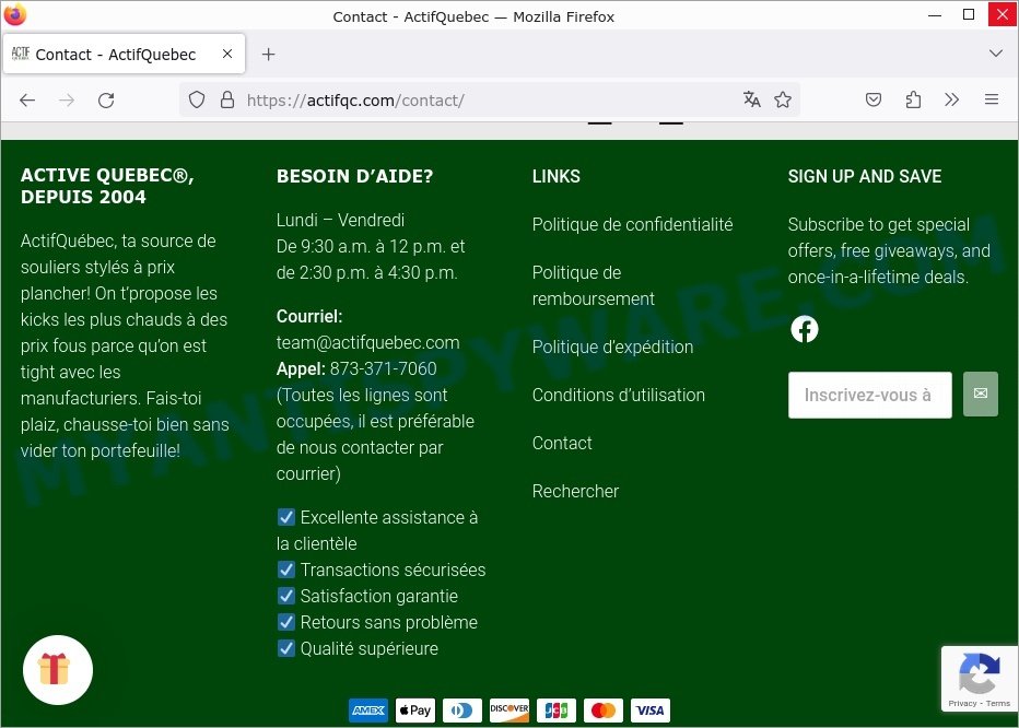 Actifqc.com Salomon SpeedCross scam contacts