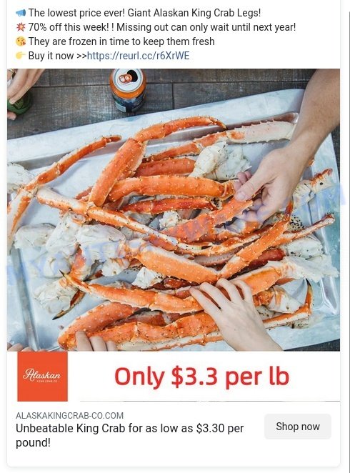 Alaskakingcrab-co.com scam ads