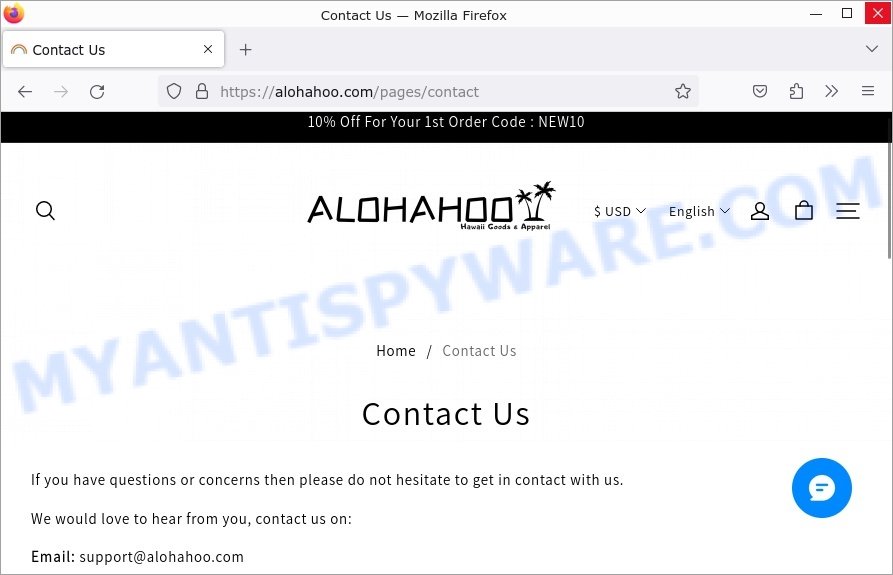 Alohahoo.com scam contacts