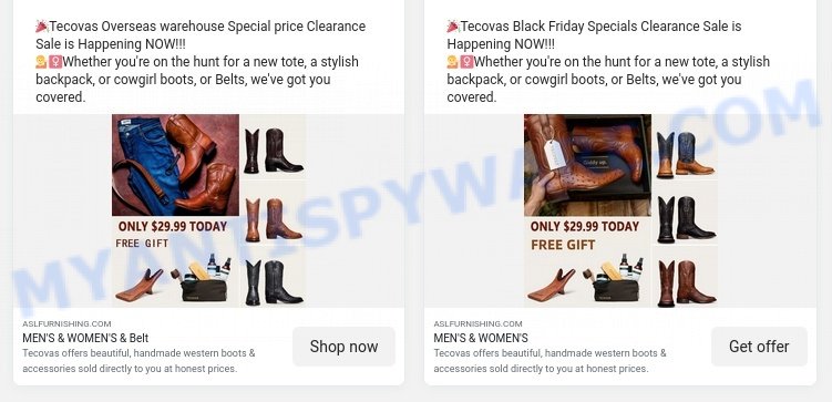 Aslfurnishing.com Tecovas Cowboy Boots sale scam ads