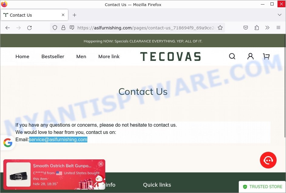 Aslfurnishing.com Tecovas Cowboy Boots sale scam contacts