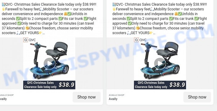 Availly.shop QVC Last Day Clearance EV Rider scam ads