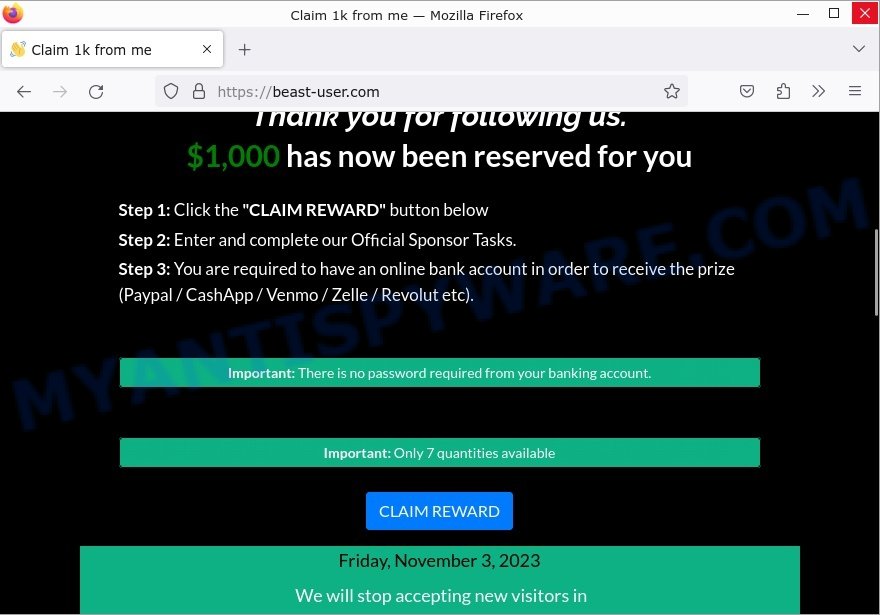 Beast-user.com Claim 1000 scam