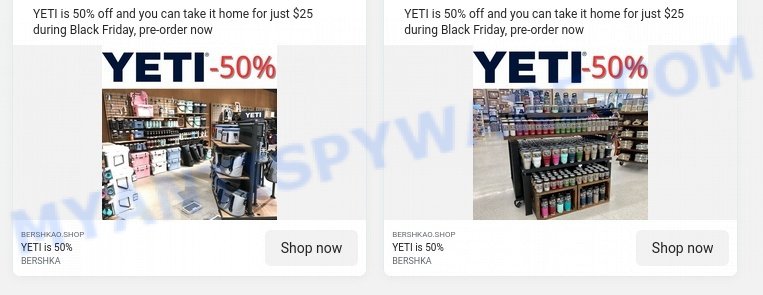 Bershkao.Shop YETI sale scam ads