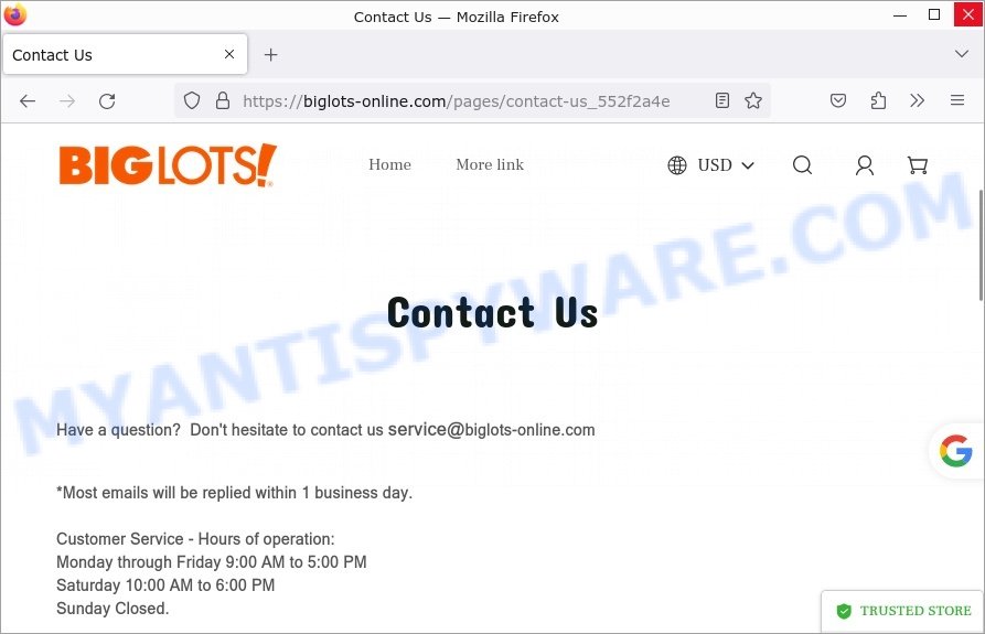 Biglots-online.com scam contacts