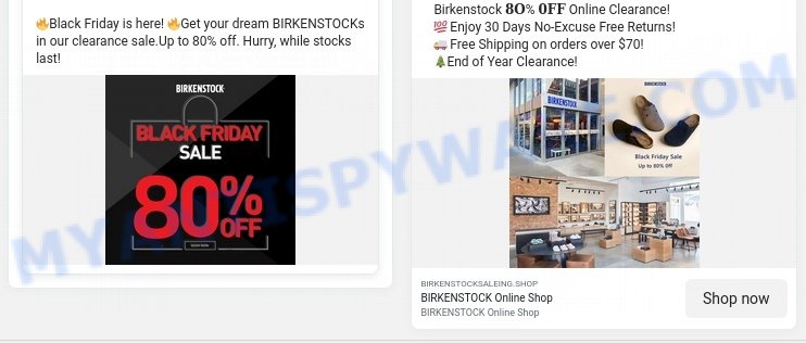 BirkenstockSaleing.shop fake BIRKENSTOCK Online Shop scam ads