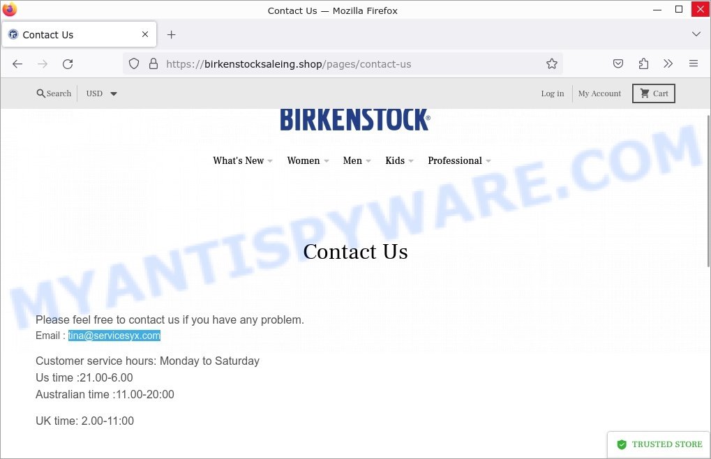 BirkenstockSaleing.shop fake BIRKENSTOCK Online Shop scam contacts