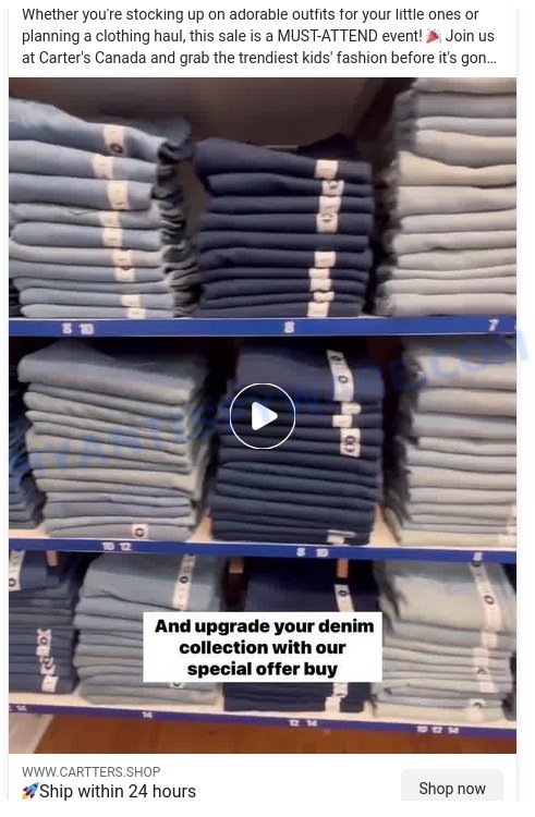 Cartters.shop Carters Kids US scam ads