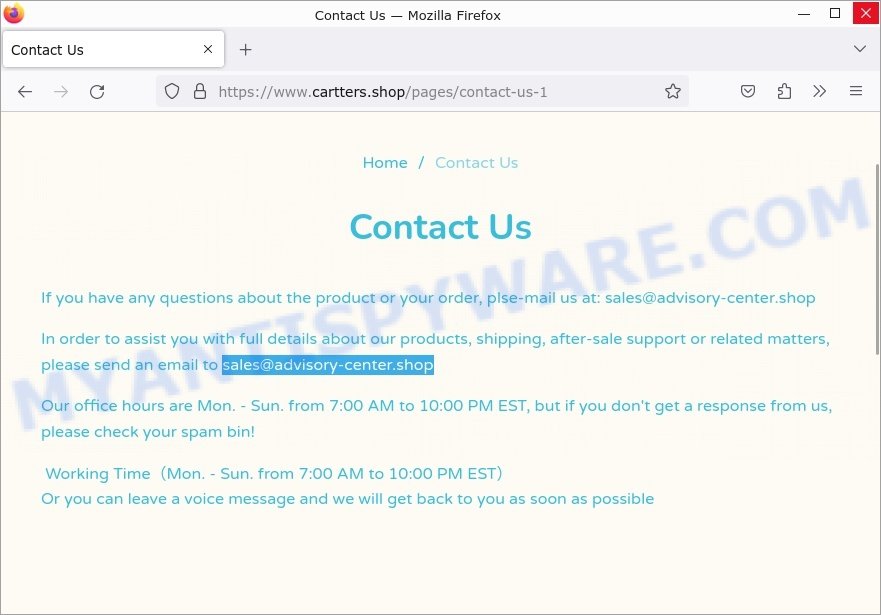 Cartters.shop Carters Kids US scam contacts