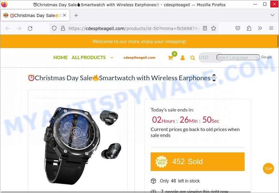 Cdespiteageil.com Christmas Day Sal Smartwatch with Wireless Earphones scam
