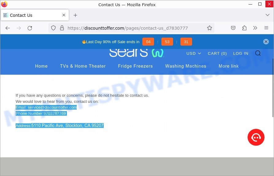 Discounttoffer com Sears Sale scam contacts