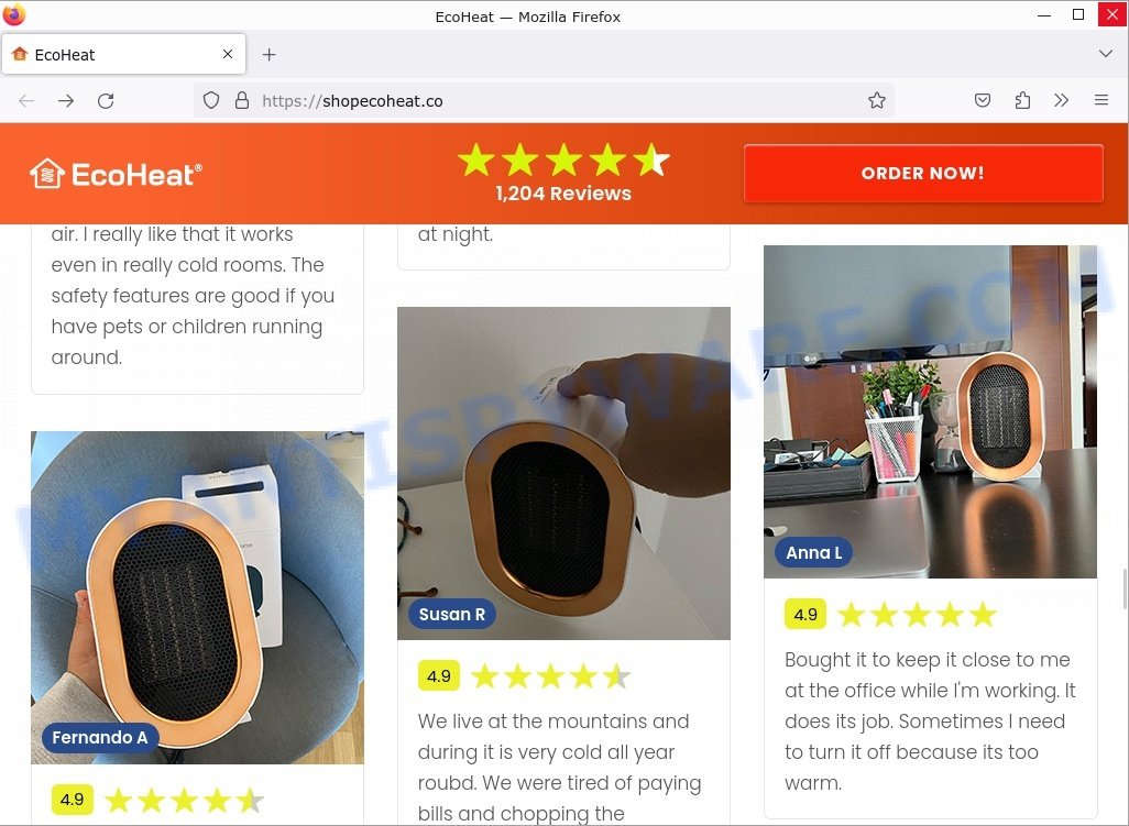 EcoHeat Heater fake reviews