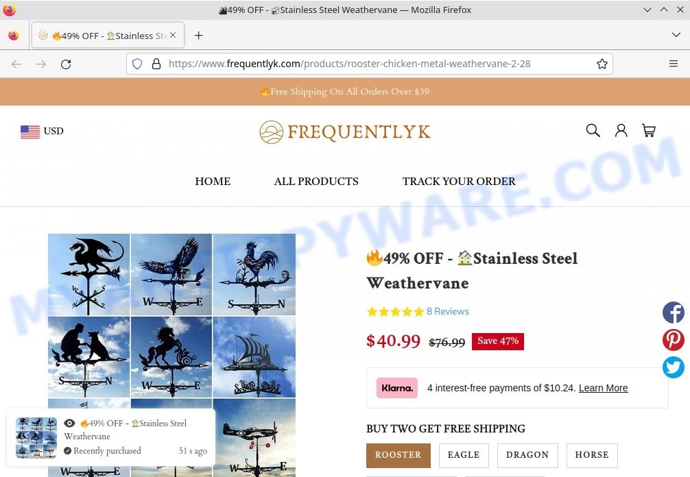 Frequentlyk.com Stainless Steel Weathervane Scam