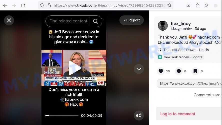 Haonex.com Jeff Bezos bitcoin code scam