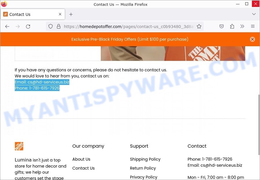 Homedepotoffer.com fake Home Depot scam contacts