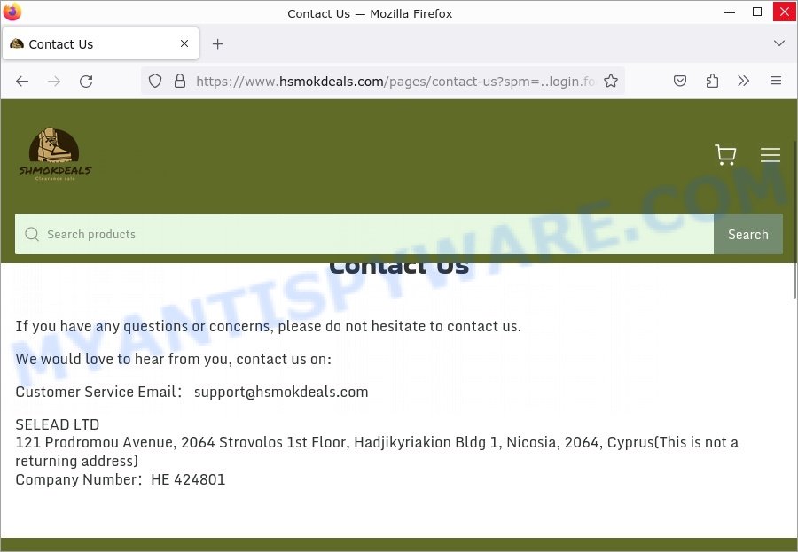 Hsmokdeals.com New Tires Clearance Sale scam contacts