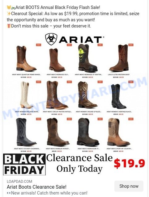 Loapdad.com Ariat BOOTS Annual Black Friday Flash Sale scam