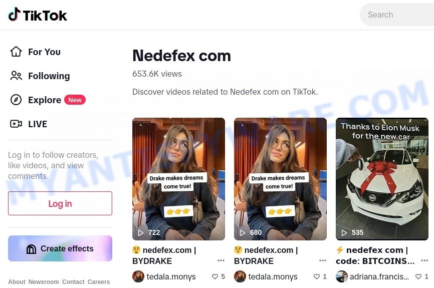 Nedefex.com Elon Promo code scam