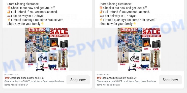 Perlume.com store closing scam ads