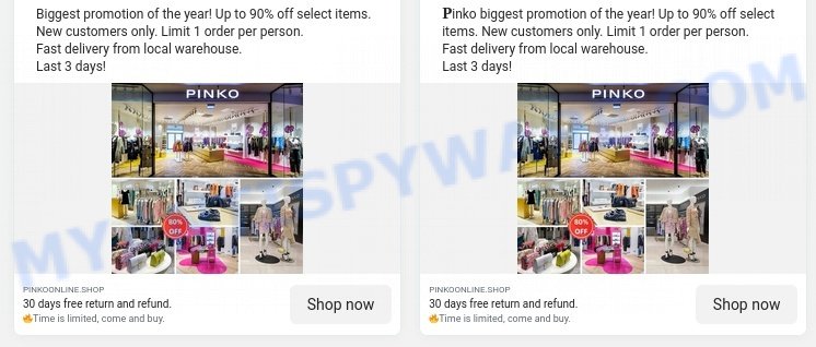 Pinkoonline.shop sale scam ads