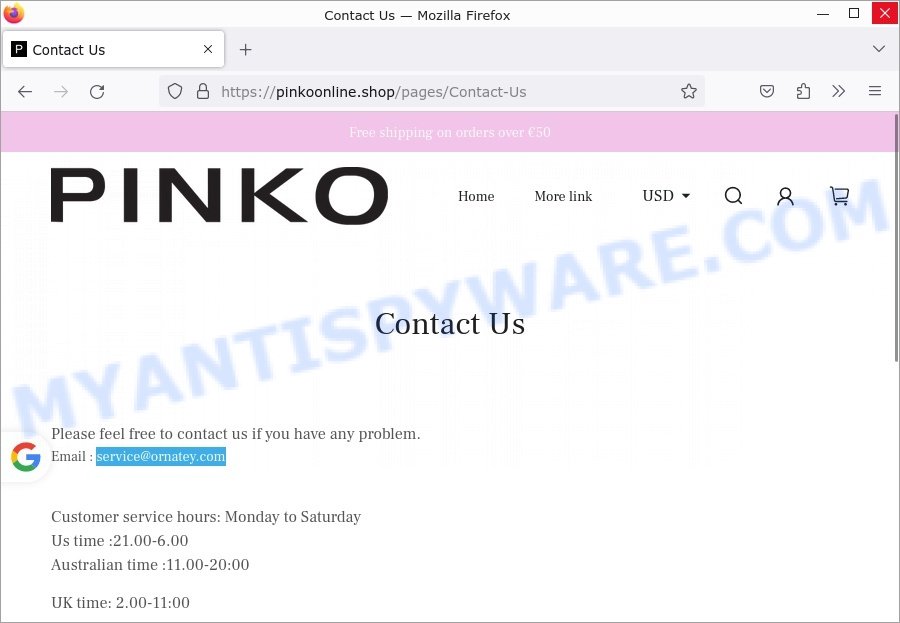 Pinkoonline.shop sale scam contacts