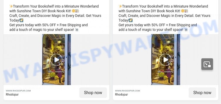 Rhodopur.com Bookshelf Wonderland scam ads
