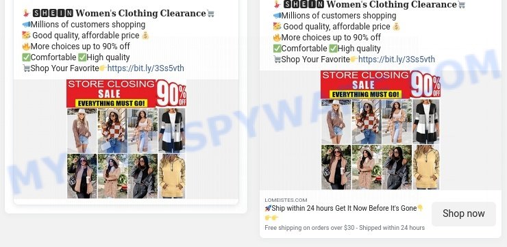 SHEIN Women Clothing Clearance sale scam ads