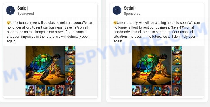 Satipi.com animal table lamp scam ads