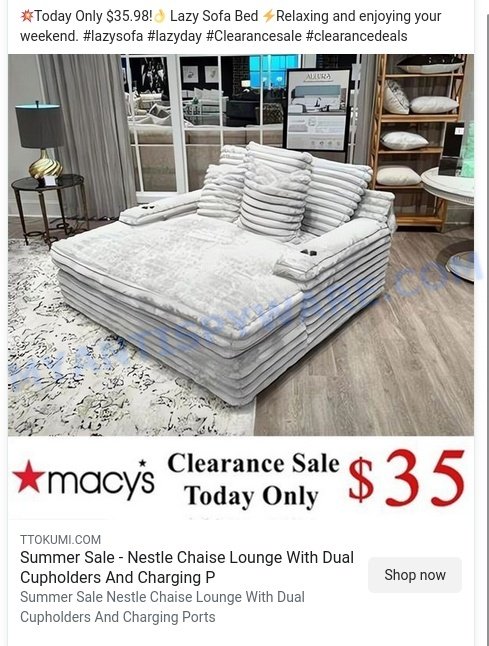 Ttokumi.com Nestle Chaise Lounge scam ads