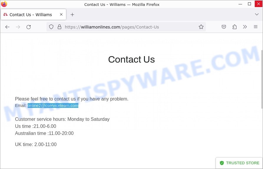 Williamonlines.com scam contacts