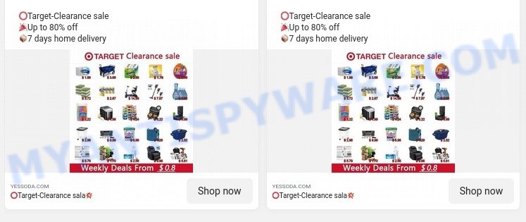 Yessoda.com Target Clearance sale scam ads