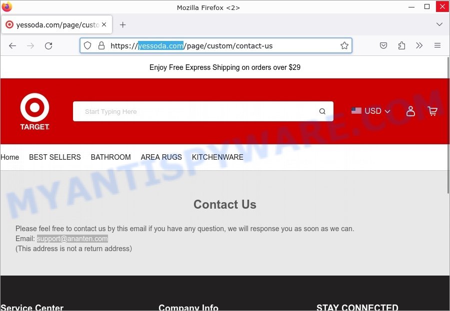 Yessoda.com Target Clearance sale scam contacts
