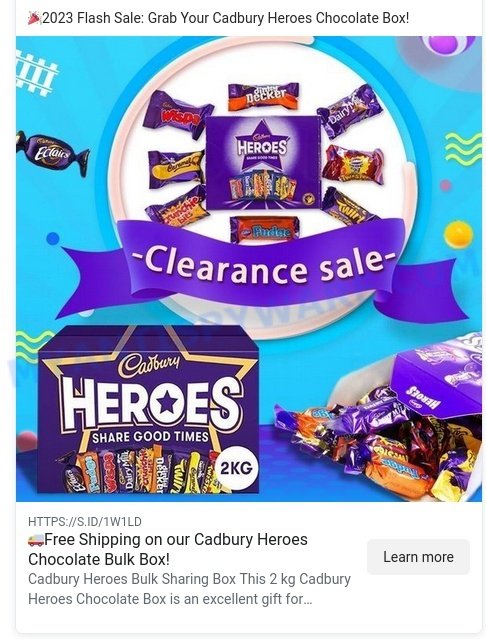 kdcehifg.shop Cadbury Clearance Sale scam ads