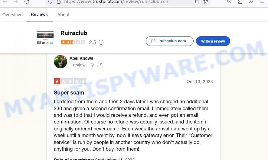 ruinsclub.com RUINS CLUB trustpilot