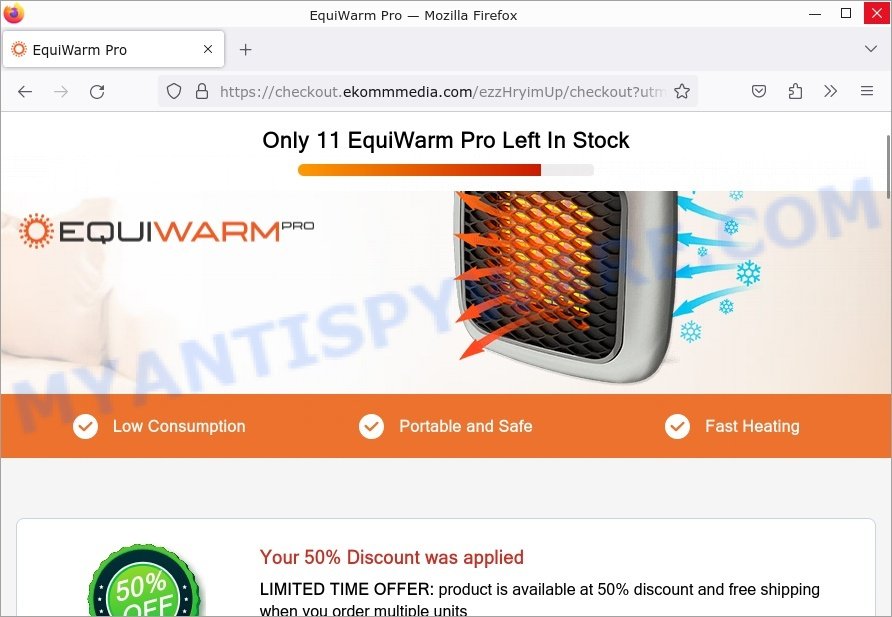 EquiWarm pro heater Scam sale page