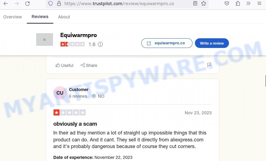 equiwarmpro.co  Fraudulent website