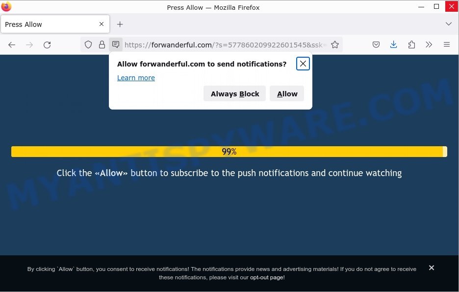 Forwanderful.com click Allow scam
