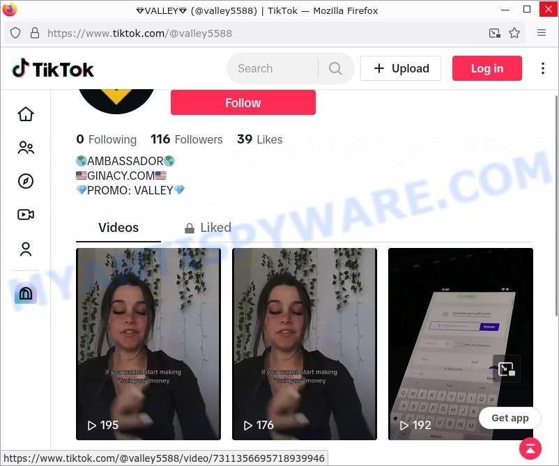 Ginacy.com tiktok promo code scam