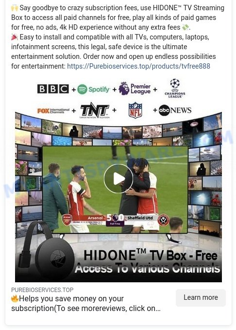 HIDONE TV Streaming Device Scam ads