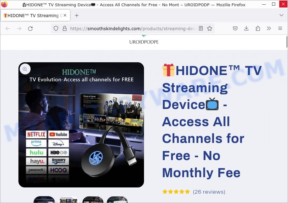 HIDONE TV Streaming Device Scam site