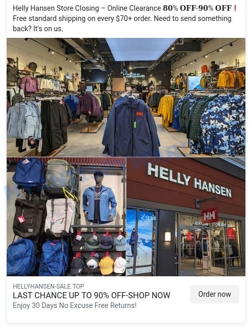 Hellyhansen-sale.top Helly Hansen clearance sale scam ads