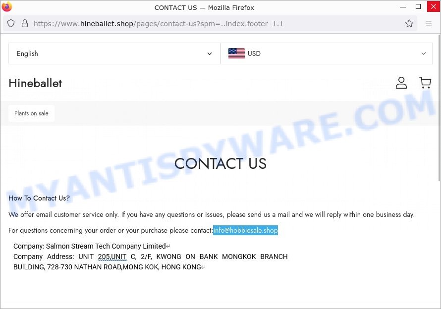 Hineballet.shop scam contacts