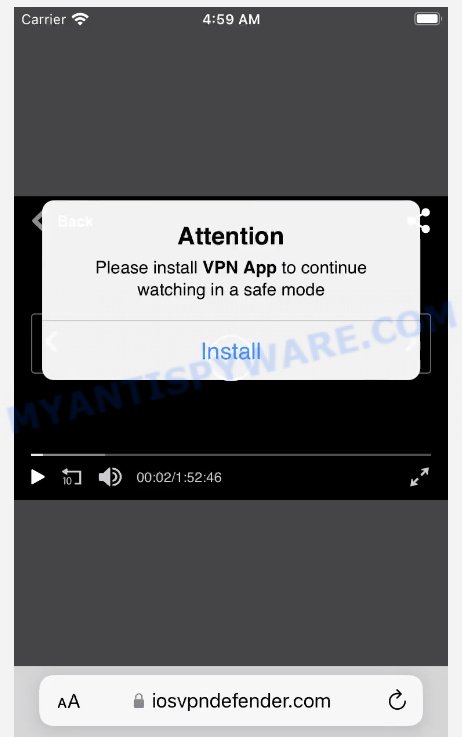 Iosvpndefender.com Install VPN App pop-up Scam
