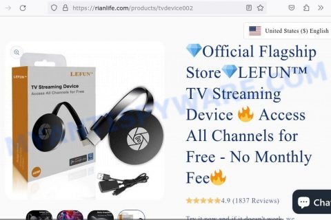 LEFUN TV Streaming Device scam website